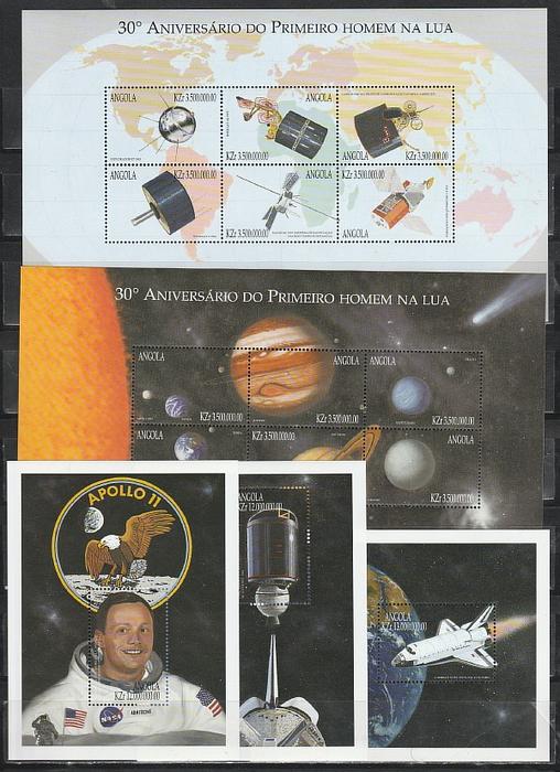 30 лет Высадки на Луну, Ангола 1999, 2 малых листа + 3 блока